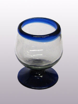 Sale Items / Cobalt Blue Rim 4 oz Small Cognac Glasses (set of 6) / This classy set of small cognac glasses will compliment your blown glass collection and help you enjoy your favourite liquor.